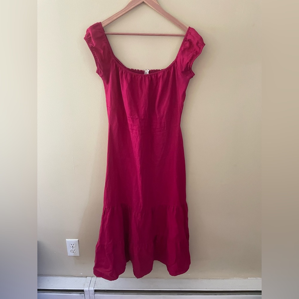 Linen deep dark pink dress